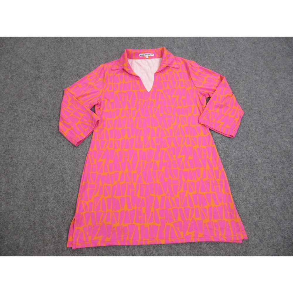 Barbara Gerwit Dress Womens Large Pink Geometric‎ V Neck Stretch 3/4 Sleeve